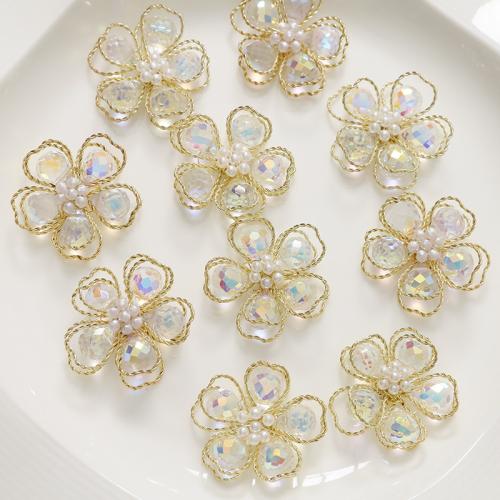 DIY Hair Flowers, Crystal, with ABS Plastic Pearl & Brass, 32mm [