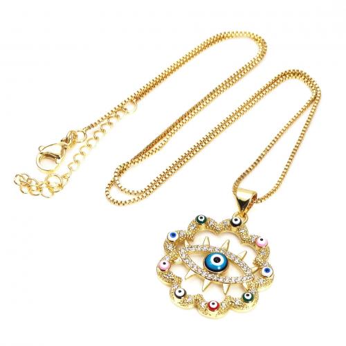 Collier Evil Eye bijoux, laiton, avec émail, Placage de couleur d'or, bijoux de mode & pavé de micro zircon & pour femme, plus de couleurs à choisir Environ 45 cm, Vendu par PC