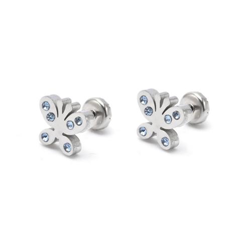 clou d'oreille en acier inoxydable avec stras, Acier inoxydable 304, papillon, poli, bijoux de mode & pour femme & avec strass, couleur originale, protéger l'environnement, sans nickel, plomb et cadmium Vendu par paire[