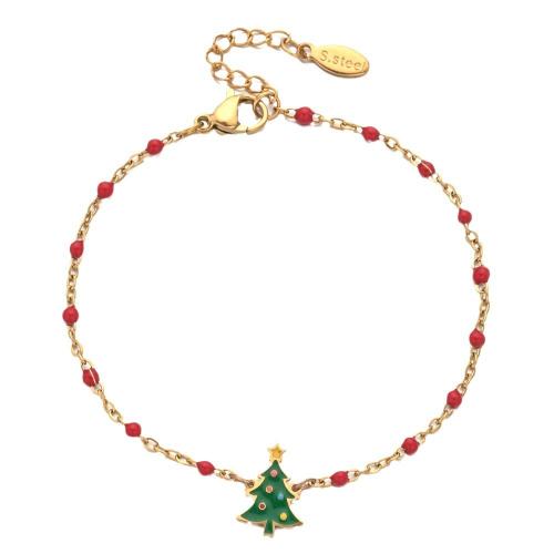 Edelstahl Armbänder, 304 Edelstahl, mit Verlängerungskettchen von 4cm, Weihnachtsbaum, Vakuum-Ionen-Beschichtung, Weihnachts-Design & Modeschmuck & für Frau & Emaille, keine, Länge:ca. 16 cm, verkauft von PC[