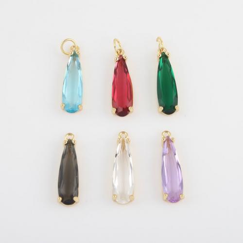 Cubic Zirconia Brass Pendants, with Cubic Zirconia, Teardrop, gold color plated, DIY 