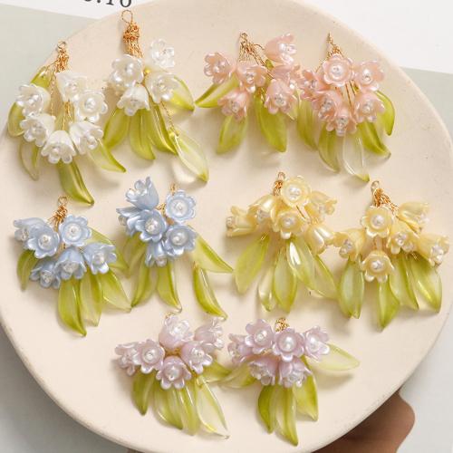 DIY Hair Flowers, Lampwork, with ABS Plastic Pearl & Brass [