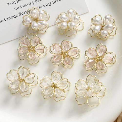 DIY Hair Flowers, Zinc Alloy, with ABS Plastic Pearl & Crystal [