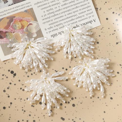 Hair Stick Findings, ABS Plastic Pearl, with Crystal, Flower, DIY, white [