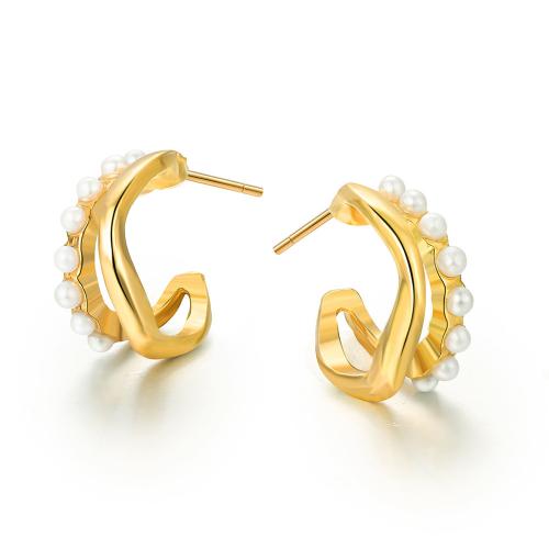 Plastic Pearl Zinc Alloy Earring, with Plastic Pearl, fashion jewelry & for woman, gold [