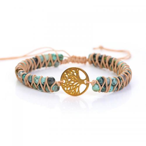 Gemstone Bracelets, Knot Cord, with Natural Stone & Zinc Alloy, Adjustable & fashion jewelry & Unisex Approx 17 cm [