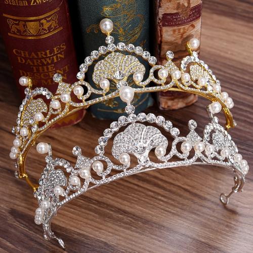 Tiaras nupciales, aleación de zinc, con Perlas plásticas, Joyería & para mujer & con diamantes de imitación, más colores para la opción, diámetro interior:aproximado 160mm, Vendido por UD[