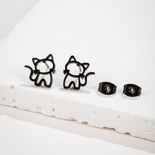 Stainless Steel Stud Earring, 304 Stainless Steel, Cat, Vacuum Ion Plating, fashion jewelry & for woman & hollow 