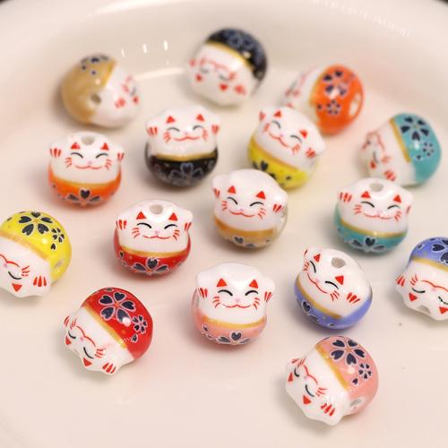 Abalorios de Porcelana Pintados a Mano, Gato, Bricolaje, más colores para la opción, 13x14mm, aproximado 100PCs/Bolsa, Vendido por Bolsa