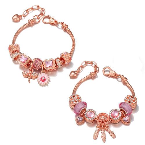 Brass European Bracelet, with zinc alloy bead & Resin, plated & for woman & with rhinestone [