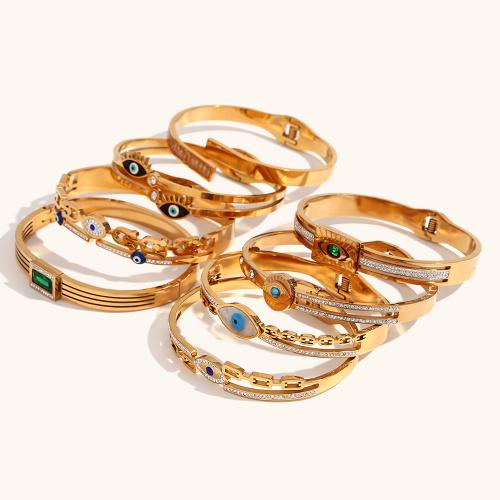 316L Stainless Steel Bangle, with turquoise & White Shell, 18K gold plated & micro pave cubic zirconia & for woman & enamel, Inner Approx 60mm [