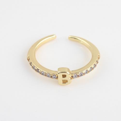 Cubic Zirconia Micro Pave Brass Finger Ring, Alphabet Letter, gold color plated & for woman [