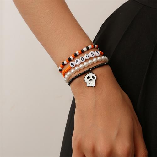 Glass Seed Beads Bracelets, Seedbead, with ABS Plastic Pearl & Iron, fashion jewelry & enamel [