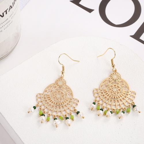 Boucles d'oreilles d'eau douce de Perle , laiton, avec perle d'eau douce cultivée, Plaqué d'or, bijoux de mode & pour femme & creux Vendu par paire[