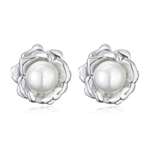 Cubic Zirconia Micro Pave Brass Earring, with Plastic Pearl, plated & micro pave cubic zirconia & for woman [