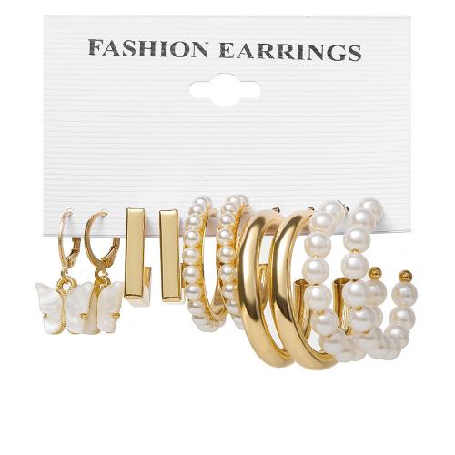 Zinc Alloy Earring Set, with Plastic Pearl & Acrylic, gold color plated, fashion jewelry & for woman, earring length 20-50mm [