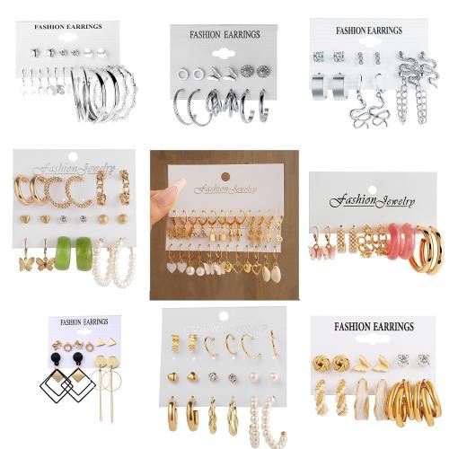 Zinc Alloy Earring Set, with Plastic Pearl & Acrylic, plated & for woman & with rhinestone, earring length 10-60mm [