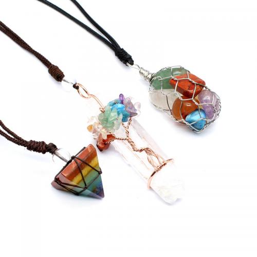 Gemstone Necklaces, with Knot Cord & leather cord & Zinc Alloy, plated, fashion jewelry & Unisex Approx 60 cm [