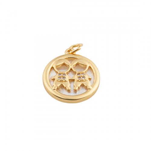 Cubic Zirconia Micro Pave Brass Pendant, with White Shell, 14K gold plated, DIY & micro pave cubic zirconia Approx 4mm [