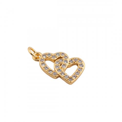 Cubic Zirconia Micro Pave Brass Pendant, Heart, 14K gold plated, DIY & micro pave cubic zirconia Approx 4mm [