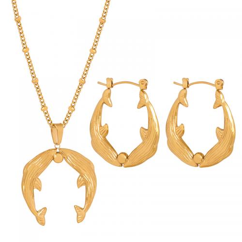 Titan-Stahl Schmuck-Set, Titanstahl, mit Verlängerungskettchen von 5cm, Vakuum-Ionen-Beschichtung, Modeschmuck & verschiedene Stile für Wahl & für Frau, keine, pendant 25*28mm,earring 25*30mm, Länge:ca. 40 cm, verkauft von PC