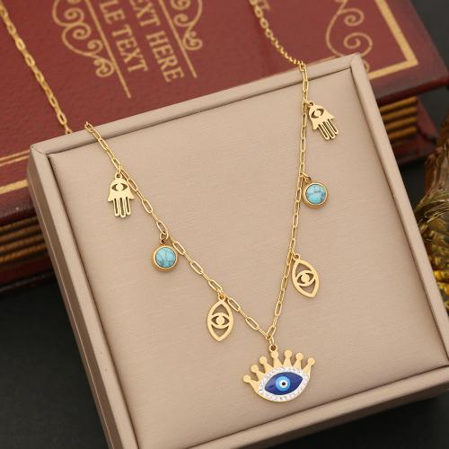 Collier Evil Eye bijoux, Acier inoxydable 304, avec turquoise, avec 5cm chaînes de rallonge, Placage ionique sous vide, bijoux de mode & styles différents pour le choix & pour femme, doré Environ 40 cm, Vendu par PC