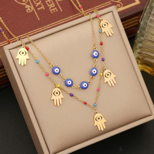 Collier Evil Eye bijoux, Acier inoxydable 304, avec 5cm chaînes de rallonge, Double couche & styles différents pour le choix & pour femme & émail, doré Environ 40 cm, Vendu par PC