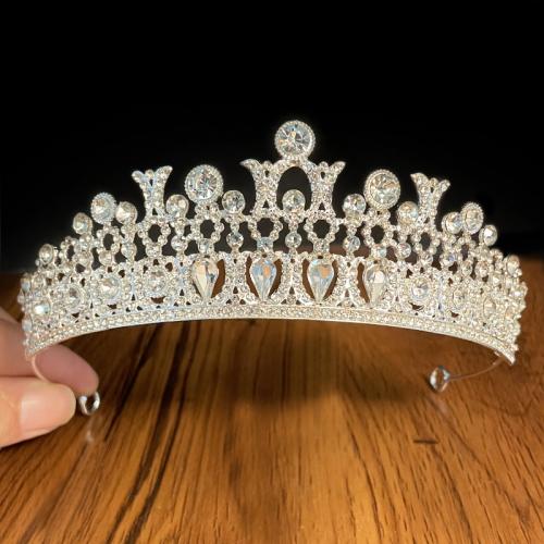 Braut Diademe, Zinklegierung, silberfarben plattiert, Modeschmuck & für Frau & mit Strass, Silberfarbe, diameter 140mm,height 45mm, verkauft von PC