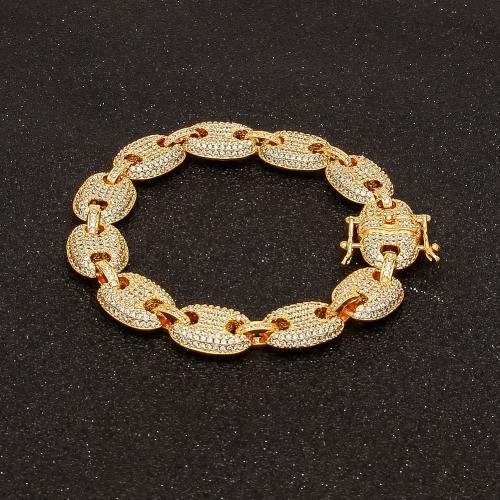 Cubic Zirconia Micro Pave Brass Bracelet, plated, fashion jewelry & micro pave cubic zirconia & for man Approx 8 Inch [