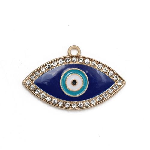 Fashion Evil Eye Pendant, Brass, gold color plated & DIY & evil eye pattern & enamel & with rhinestone [