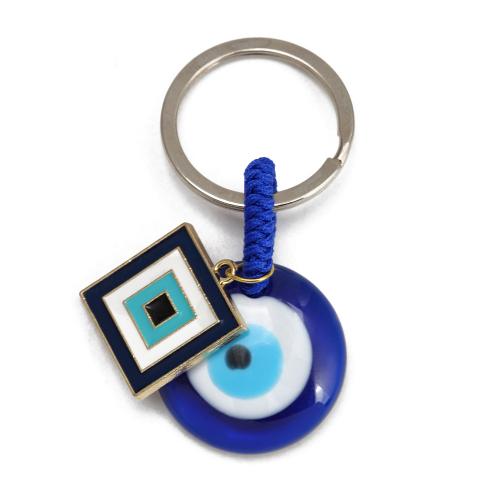 Evil Eye Key Chain, Zinc Alloy, with Knot Cord & Resin, gold color plated, evil eye pattern & enamel 670mm [