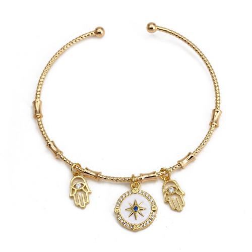 Evil Eye Jewelry Bracelet, Brass, gold color plated & fashion jewelry & for woman & enamel & with rhinestone Inner Approx 48mm [