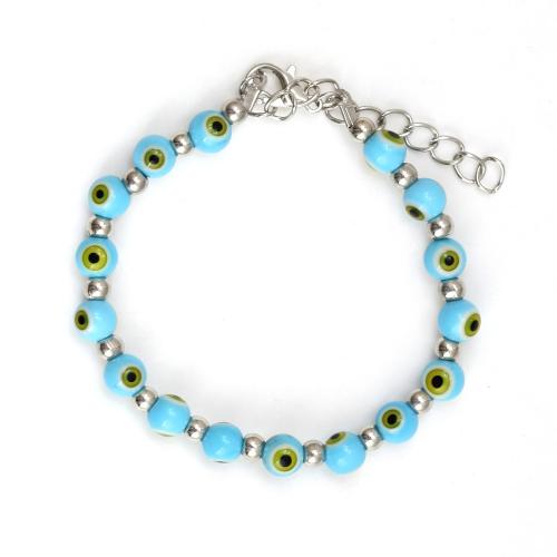 Evil Eye Jewelry Bracelet, Lampwork, with Zinc Alloy, silver color plated, fashion jewelry & evil eye pattern & for woman inner perimeter 160-210mm [