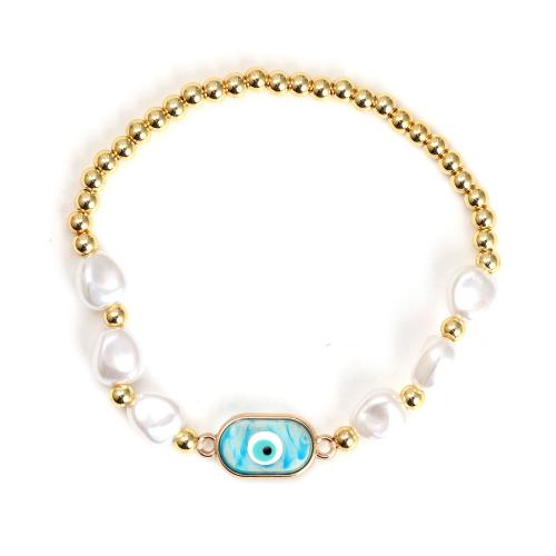 Evil Eye Jewelry Bracelet, Brass, with Plastic Pearl & Zinc Alloy, gold color plated, fashion jewelry & evil eye pattern & for woman inner perimeter 175mm [