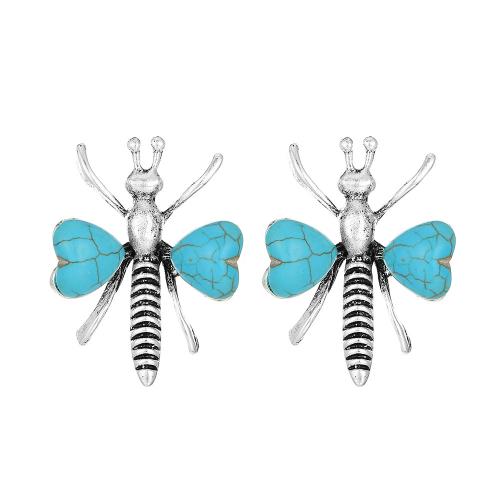 Turquoise Zinc Alloy Earring, with turquoise, Dragonfly, plated, fashion jewelry & for woman [