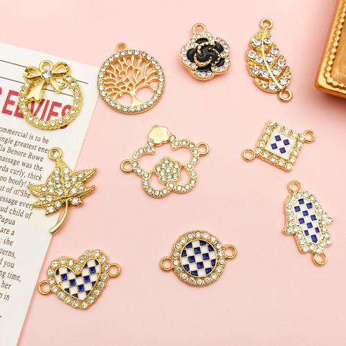 Zinc Alloy Rhinestone Pendants, plated, mixed pattern & DIY & enamel & with rhinestone, golden about [