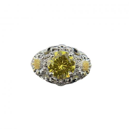 Brass Finger Ring, Sunflower, silver color plated & micro pave cubic zirconia & for woman, US Ring [