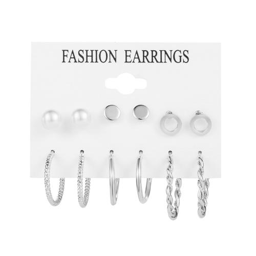 aleación de zinc Aretes, con Perlas plásticas & Acrílico, chapado, diferentes estilos para la opción & para mujer & con diamantes de imitación, earring length  5-50mm, Vendido por Set