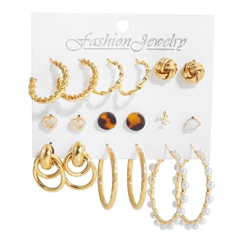 Zinc Alloy Earring Set, with Plastic Pearl & Acrylic, plated & for woman & with rhinestone, earring length 10-50mm [