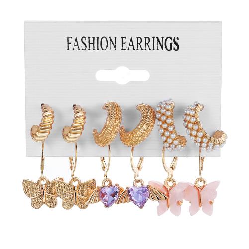 aleación de zinc Aretes, con Perlas plásticas & Acrílico, chapado, diferentes estilos para la opción & para mujer & esmalte & con diamantes de imitación, earring length  5-50mm, Vendido por Set