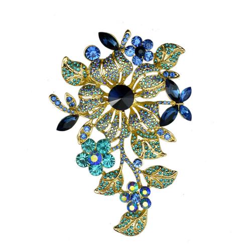 Broche de diamantes de imitación de la aleación de Zinc, Flor, chapado, Joyería & para mujer & con diamantes de imitación, más colores para la opción, 85x113mm, Vendido por UD[