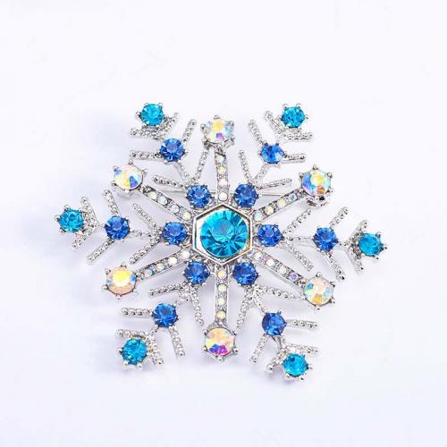 Broche de diamantes de imitación de la aleación de Zinc, Copo de Nieve, chapado en color de plata, Joyería & para mujer & con diamantes de imitación, color mixto, 51x51mm, Vendido por UD[