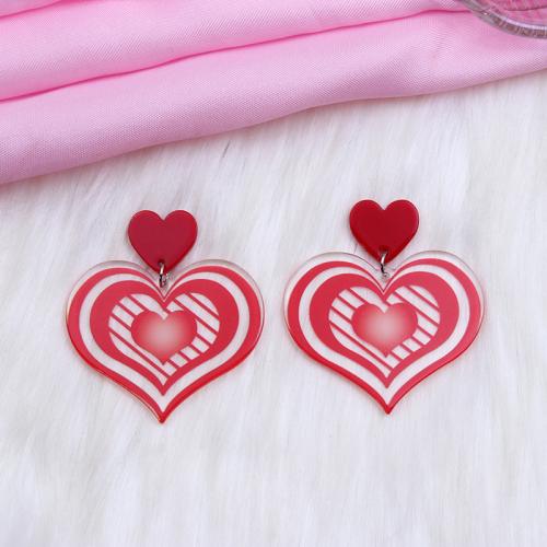 Acrylic Drop Earring, Heart, printing, fashion jewelry & for woman [