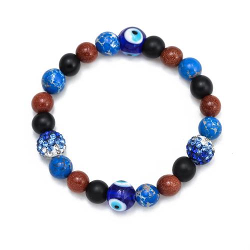 Evil Eye Jewelry Bracelet, Gemstone, with Lampwork, Round, fashion jewelry & evil eye pattern & for woman & with rhinestone inner perimeter 175mm [