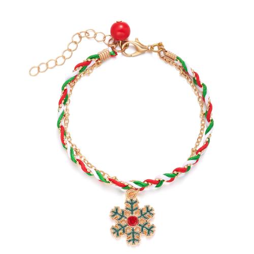 Pulsera de Navidad de la aleación de zinc, con cordón poliéster, con 5cm extender cadena, chapado en color dorado, Diferente forma para la elección & Diseño de Navidad & Joyería & para mujer & esmalte, más colores para la opción, longitud:aproximado 16 cm, Vendido por Set