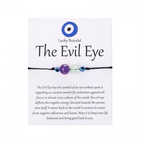 Evil Eye Jewelry Bracelet, Wax Cord, with Resin, Rectangle, handmade, fashion jewelry & Unisex & evil eye pattern & adjustable Approx 16-26 cm 