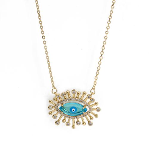 Evil Eye Jewelry Necklace, Brass, with 5.5cm extender chain, gold color plated, fashion jewelry & micro pave cubic zirconia & for woman .8 cm [