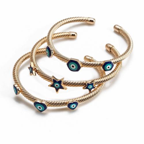 Evil Eye Bracelet Bijoux, laiton, Placage de couleur d'or, Forme différente pour le choix & bijoux de mode & motif de mauvais œil & pour femme & émail, plus de couleurs à choisir, Diamètre inté Environ 57mm, Vendu par PC[