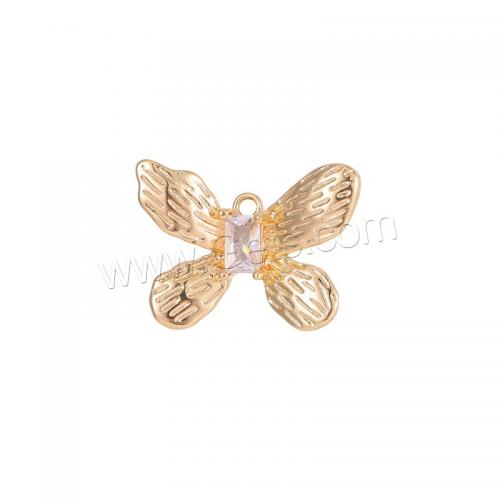 Cubic Zirconia Micro Pave Brass Pendant, Butterfly, plated, DIY & micro pave cubic zirconia, gold [