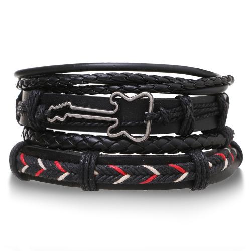 Cuero de PU Pulsera, con aleación de zinc, chapado, multicapa & diferentes estilos para la opción & para hombre, longitud:aproximado 8.7-12.2 Inch, Vendido por Set[